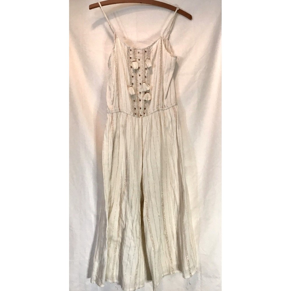 Derhy kids Girls' Cream Metallic Stripe Wide Leg Jumpsuit Size 12/14